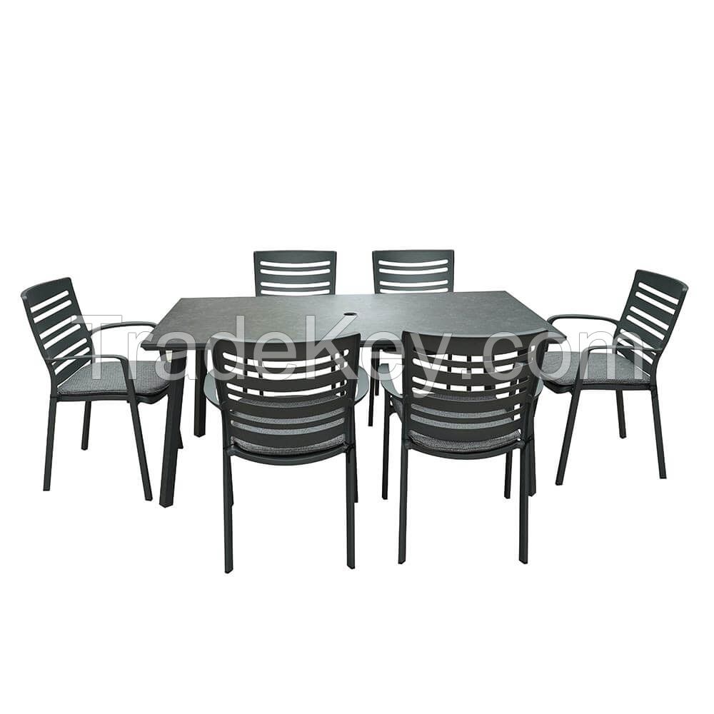 6 Seat Rectangular Table Garden Dining Set  CarbonPewter