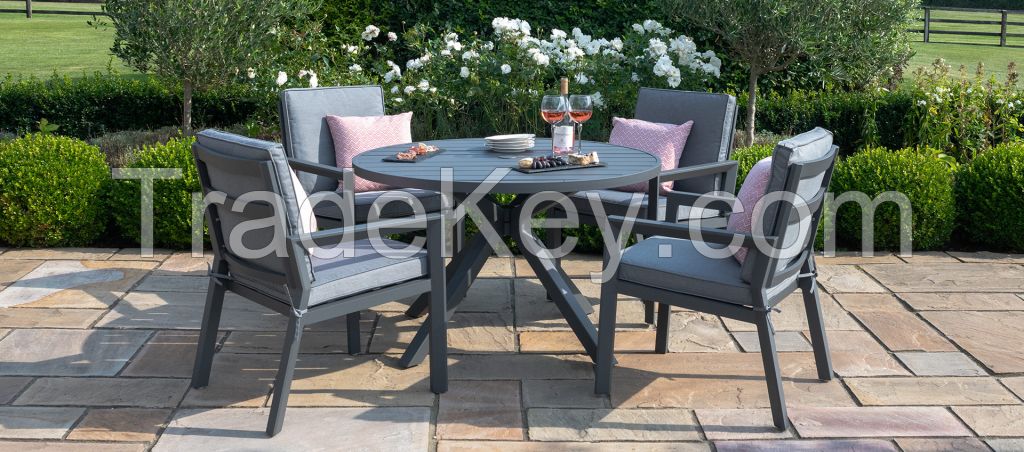 4 Seat Round Aluminium Dining Set - Grey