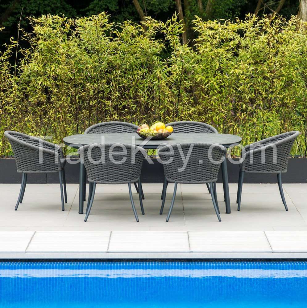 6 Aluminium Seater Grey Rope Oval Garden Dining Set