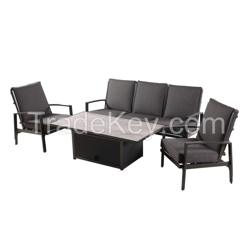 3 Seat Lounge Sofa Set With Adjustable Tuscan Table        GreySlate