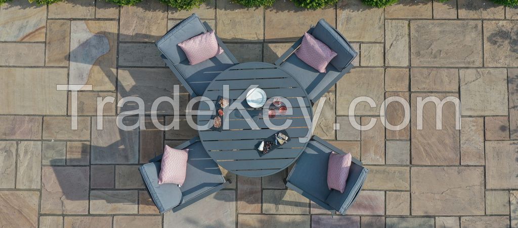 4 Seat Round Aluminium Dining Set - Grey