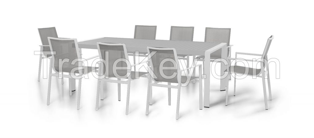 8 Seat Rectangular Aluminium Dining Set - White