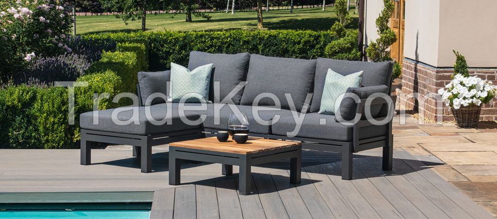 Aluminium Sofa Set - With Teak Coffee Table - Charcoal