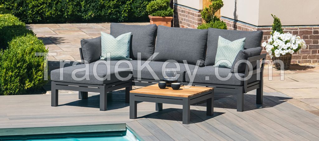 Aluminium Sofa Set - With Teak Coffee Table - Charcoal
