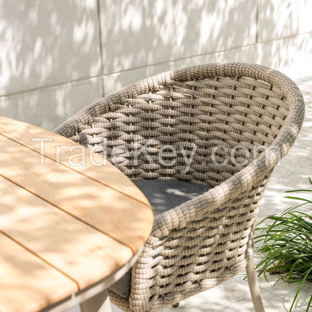 Aluminium 4 Seater Beige Rope Oval Garden Dining Set