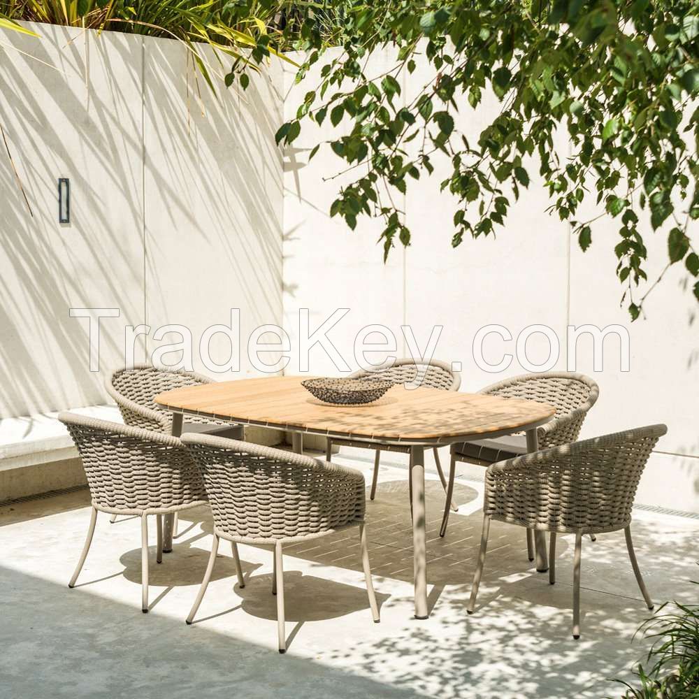 Aluminium 6 Seater Beige Rope Oval Garden Dining Set