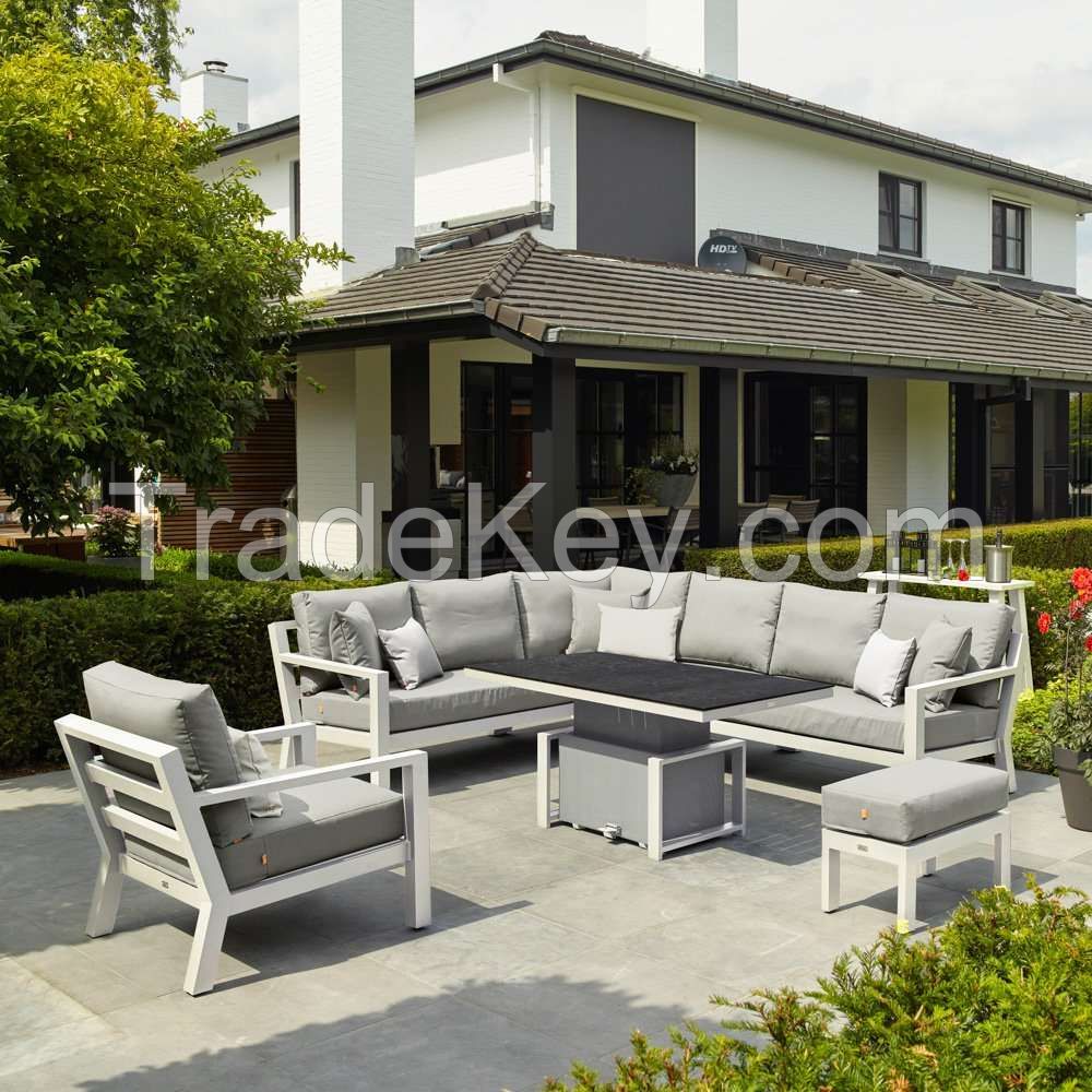 Aluminium Timber 8 Seat Corner Set In WhiteMouse Grey