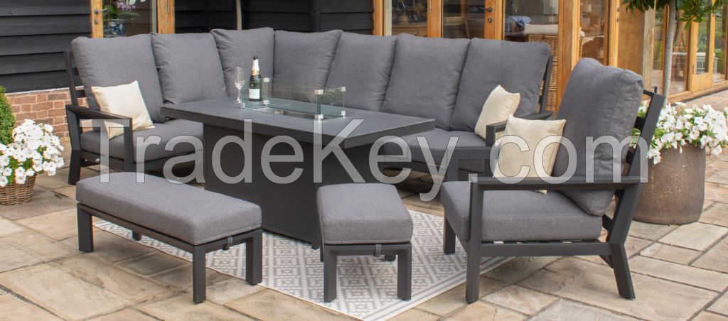 Aluminium Corner Dining Set - Fire Pit Table & Armchair