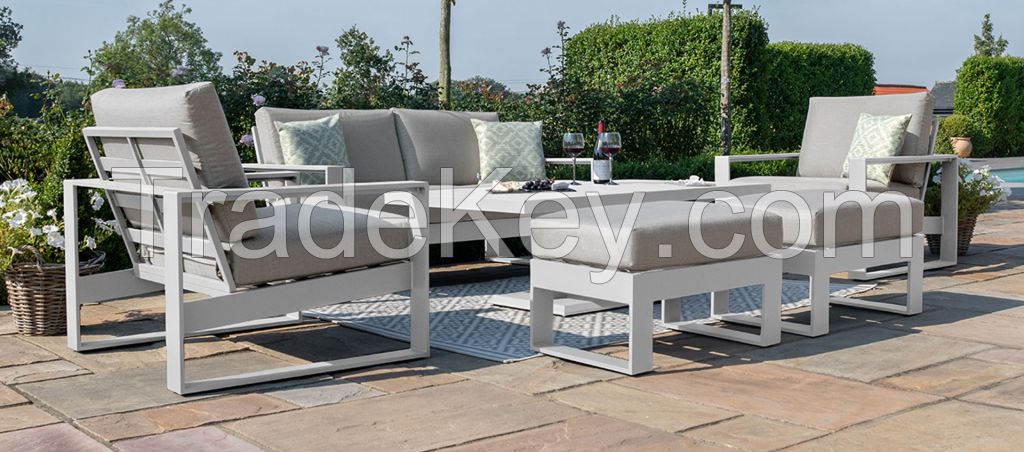 Aluminium Sofa Set - With Rising Table - White