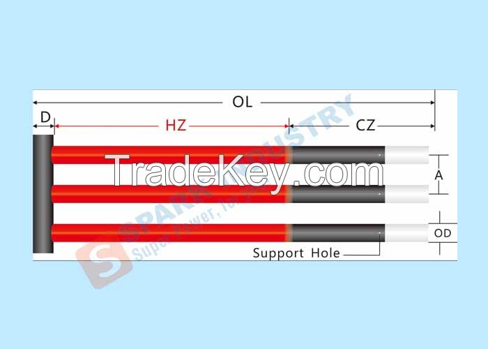 1550 C silicon carbide electric heating element, silicon carbide rod for industrial electric furnace