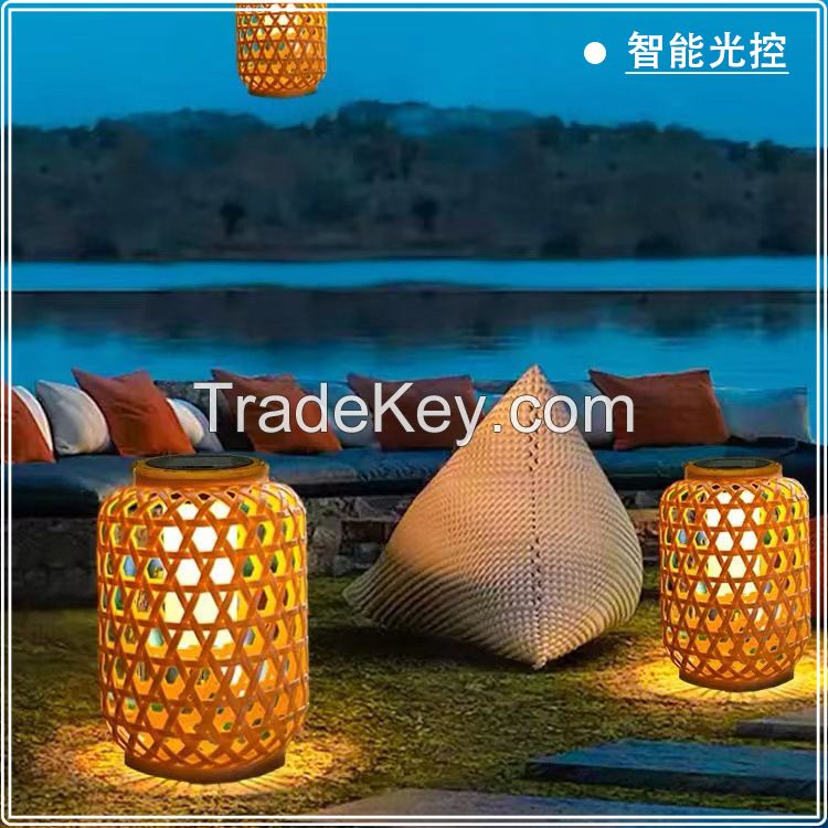 Solar imitation bamboo lanterns outdoor courtyard decorative lights Chinese New Year courtyard portable lawn lights prepared solar lights