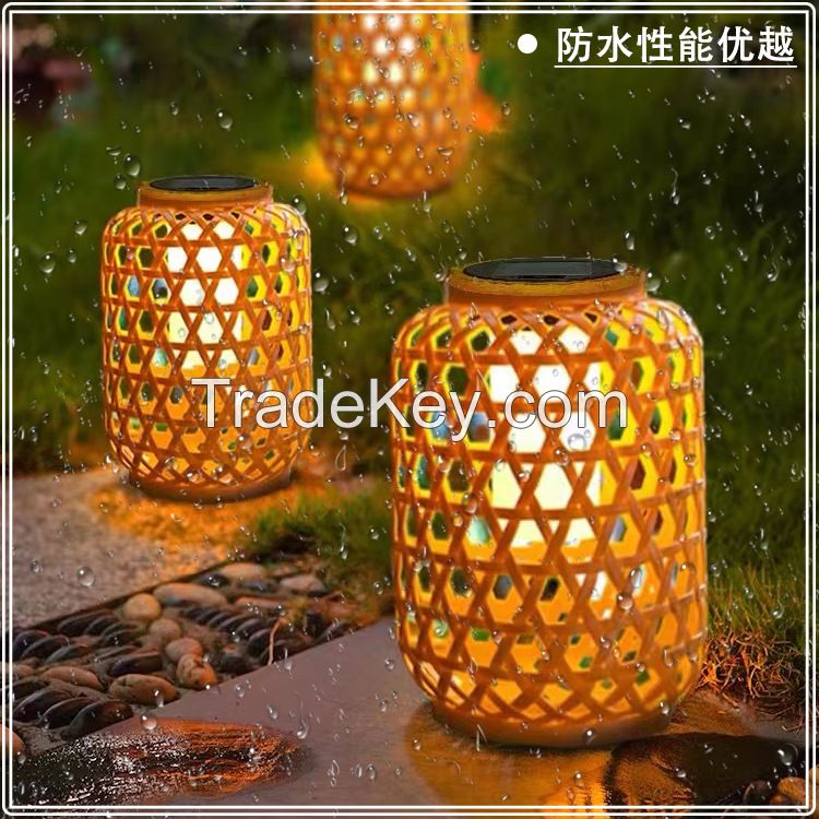Solar imitation bamboo lanterns outdoor courtyard decorative lights Chinese New Year courtyard portable lawn lights prepared solar lights