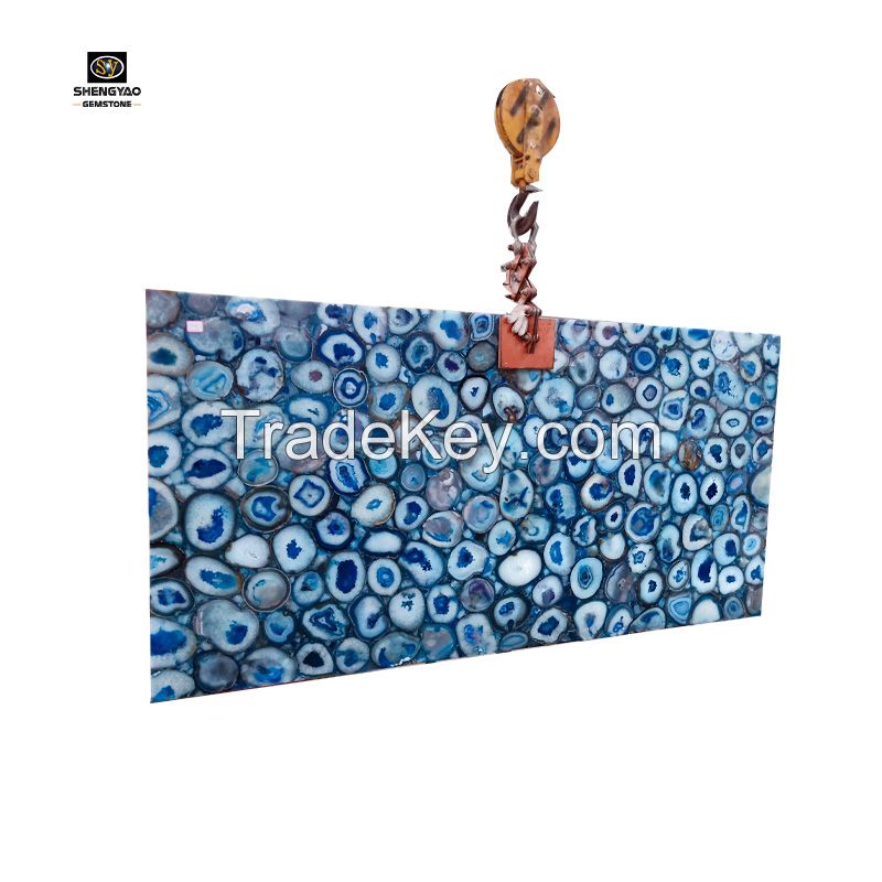 Semi Precious Stone Blue Agate Gemstone Slab For Sale