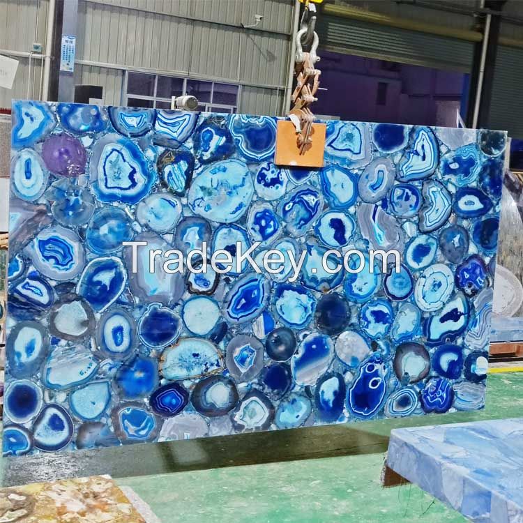 semi precious stone blue agate gemstone slab for sale