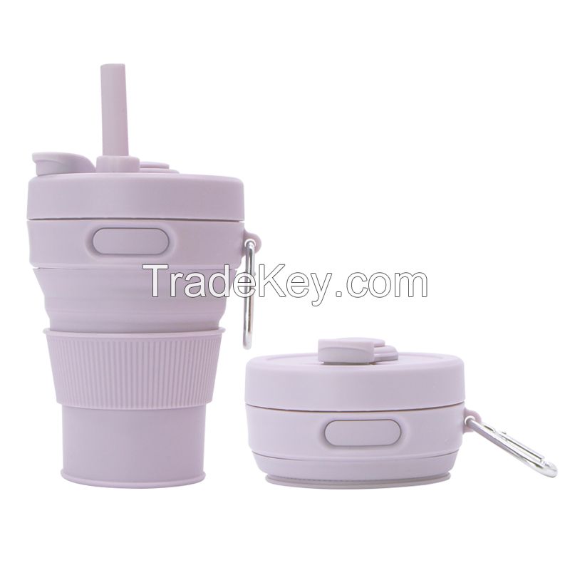 Food grade silicone collapsible coffee mug with straw for camping