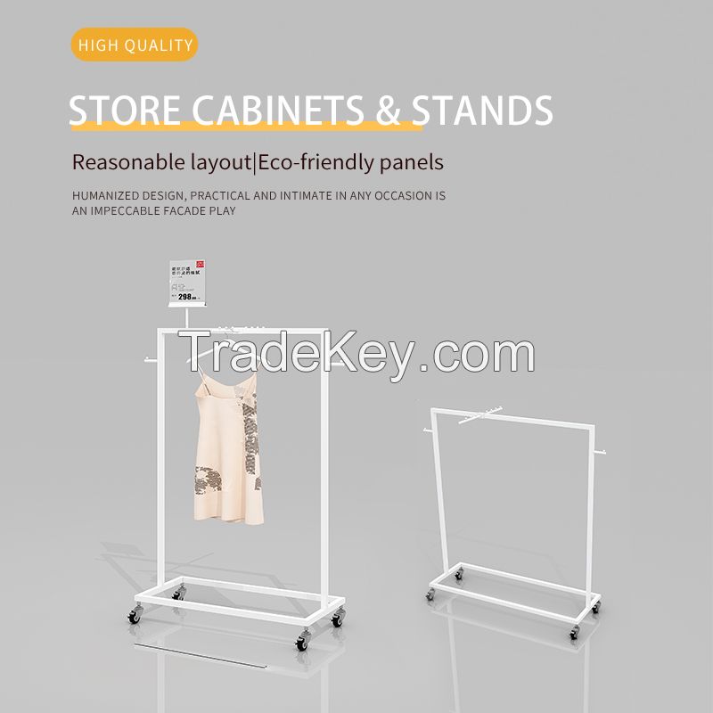 Clothing furniture display racks for stores Double sided low stand/1 set of exhibition stand equipped with 4 universal wheels (or+2 sample hangers)