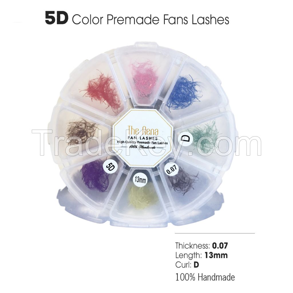 Color Premade Fans Lashes 5D | 1000 Colored Lash Extensions Easy Fans | 7 Mixed Color Easy Fan Volume Eyelashes 13mm, Thick 0.07, Curl D - False Eyelash