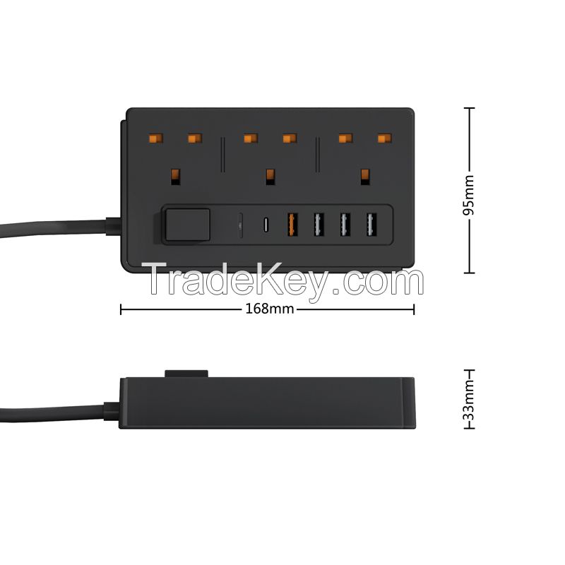 Jeostorm uk type 3 way power strip with USB A and PD 