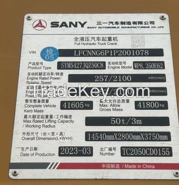 New Model 2023 Sany 50ton STC500C5-8 used mobile crane