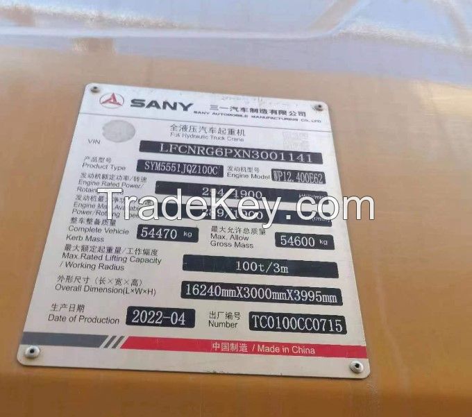 Sany 100ton used truck crane STC1000C7-1 high quality Sany Group 
