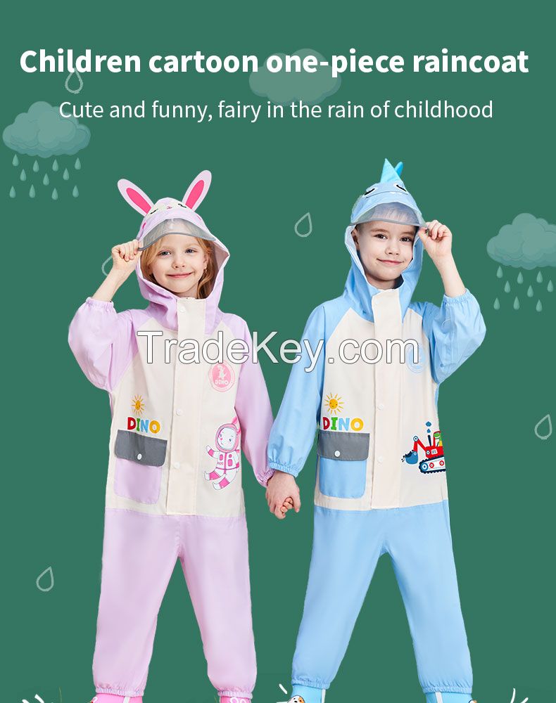 Hot selling all seasons comfortable cute pongee pocket waterproof kids rain suit Cartoon raincoat outdoors school