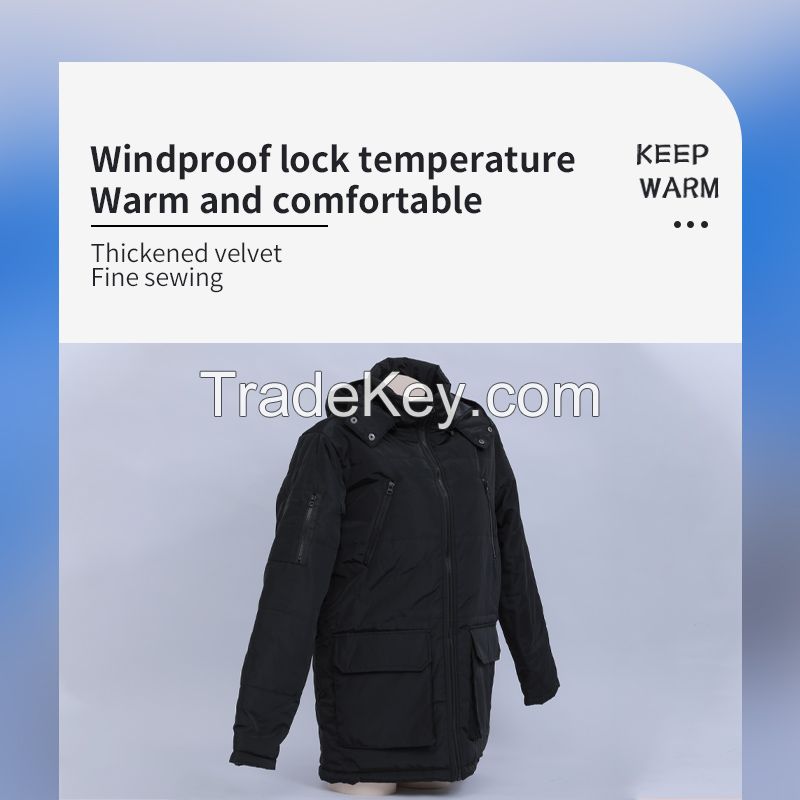 Men's long black cotton-padded jacket coat 500 pieces set.Ordering products can be contacted by mail.