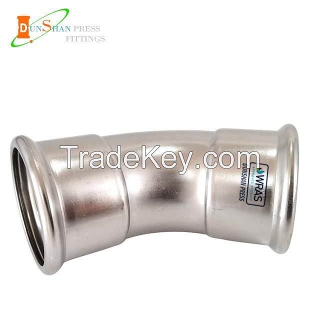 Pressfittings DVGW/WRAS Stainless Steel M profile 45 degree elbow