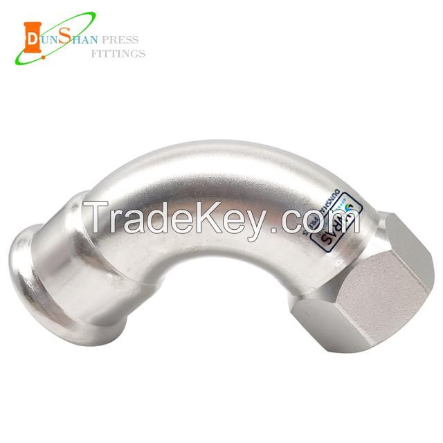 Pressfittings DVGW/WRAS Stainless Steel M profile 90Â°elbow with female threaded end