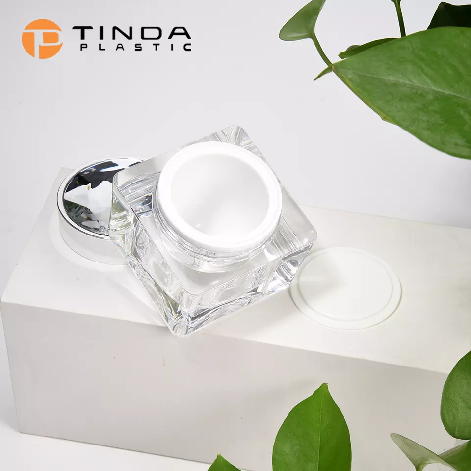 Wholesale cosmetic packaging manufacturer luxury cosmetic containers 50g acrylic double wall silver square plastic cream jar 
