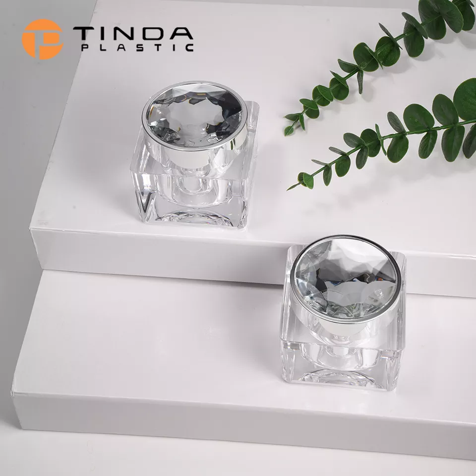 Wholesale cosmetic packaging manufacturer luxury cosmetic containers 50g acrylic double wall silver square plastic cream jar 