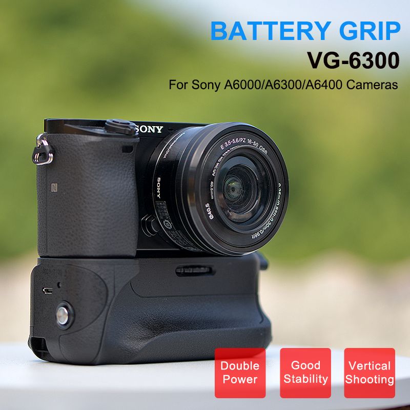 Teyeleec VG-6300 Vertical Battery Grip Handle Grip Holder For Sony Alpha A6400 A6300 A6000 Camera Battery Grip