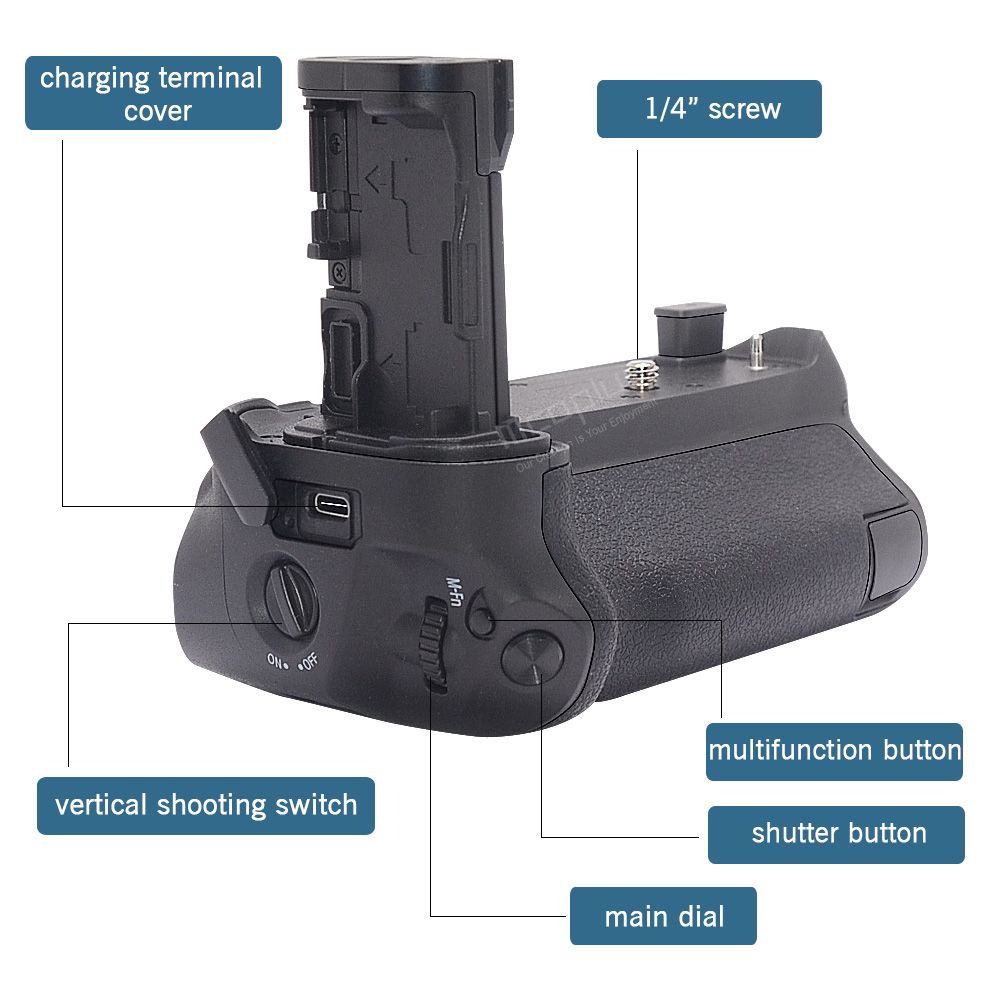 BG-EOSR Vertical Battery Grip Built-in 2.4G Remote Control for Canon EOS R Camera Replacement BG-E22 work with EN-EL15