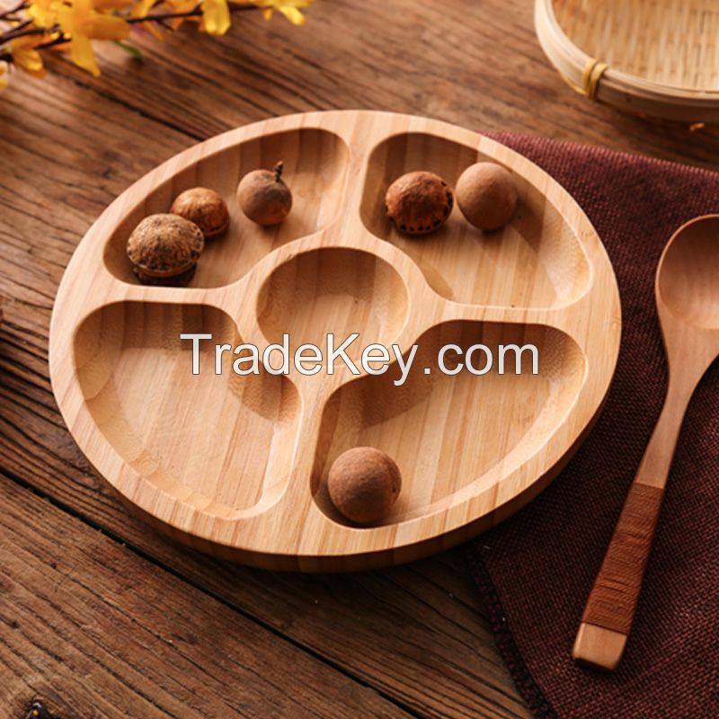 Bamboo Round Compartment Tray Decorations/dining Trays/insulation Materials