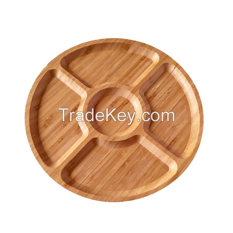 Bamboo Round Compartment Tray Decorations/dining Trays/insulation Materials