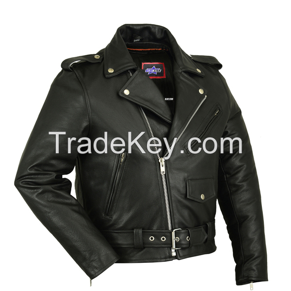 Men        s Classic Plain Side Police Style M/C Jacket