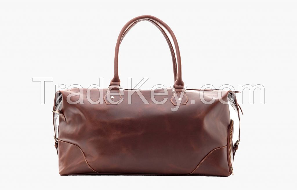 Leather duffle bag, genuine leather mens shoulder bag for travel, weekend messenger bag, hand polished