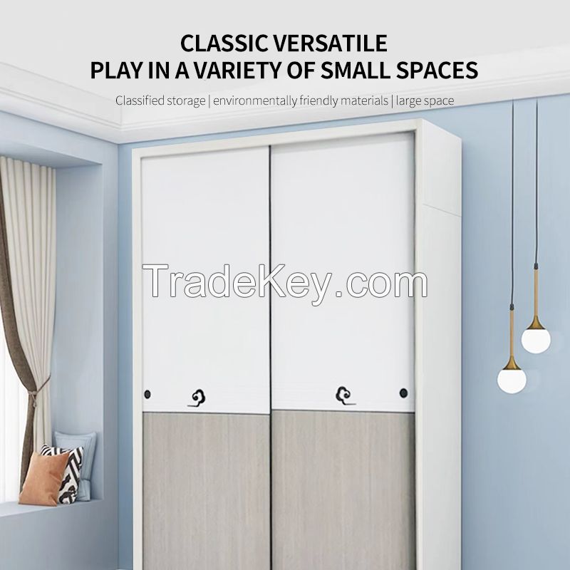 European Style Wardrobe Bedroom Economical Simple Sliding Door Cabinet Rental Room Storage Large Wardrobe