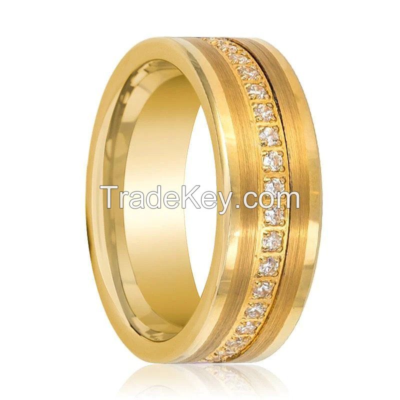 Gold Tungsten Wedding Ring Cz Eternity Band