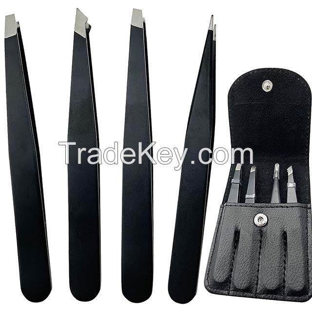 Eyebrow Hair Remover Trimmer Private Label Slant Tip Stainless Steel Eyebrow Tweezers