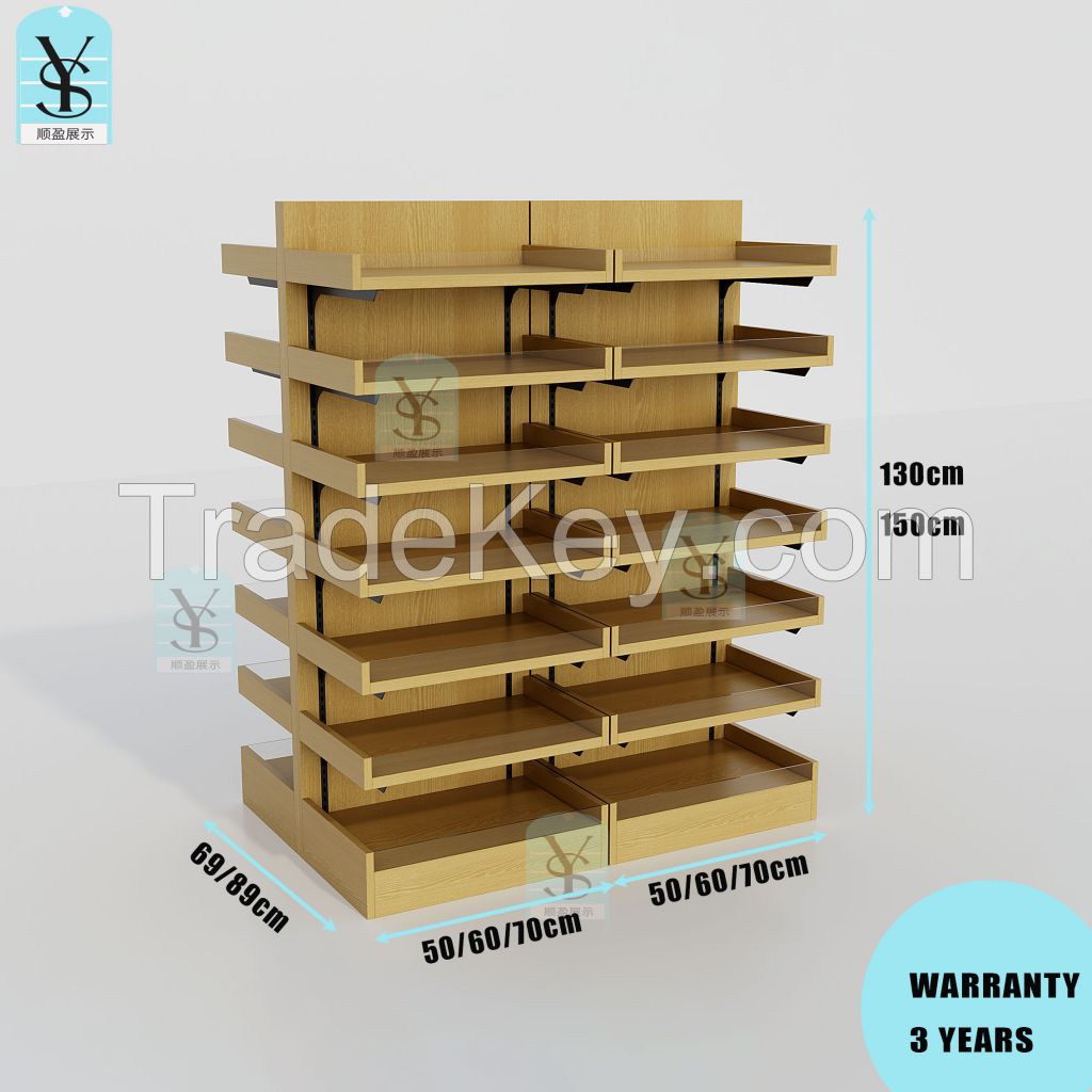 New Arrival double side MDF wood display stand middle island retail shelves for gift store