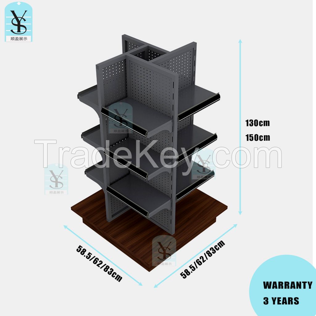 Multi Function 4 ways middle gondola double side display stand in steel wood material light duty middle island