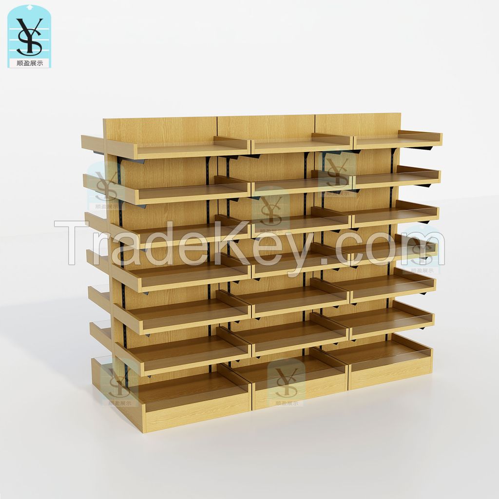 New Arrival double side MDF wood display stand middle island retail shelves for gift store