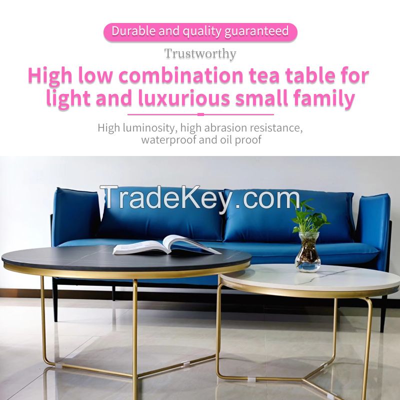 Luxury small-sized round rock plate high-low combined tea table.Ordering products can be contacted by mail.