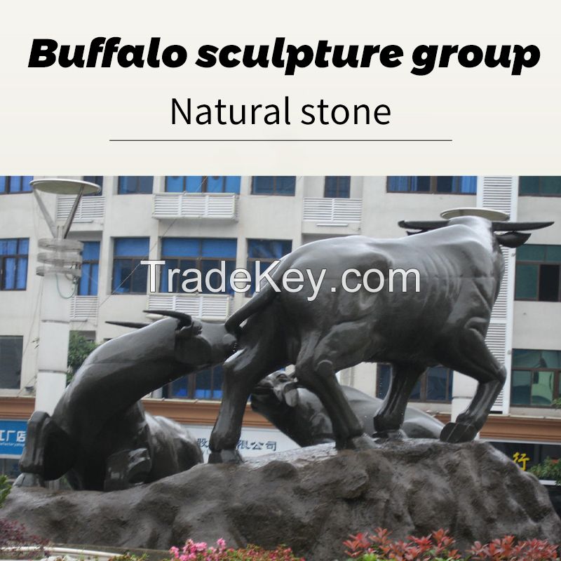 Buffalo sculpture group stone sculpture (can be customized)