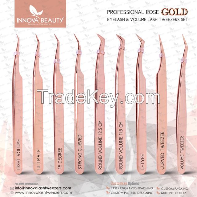 Rose Gold Eyelash Extension Tweezers Under Your Private Label / Tweezers For Eyelash Extension By INNOVA Pakistan