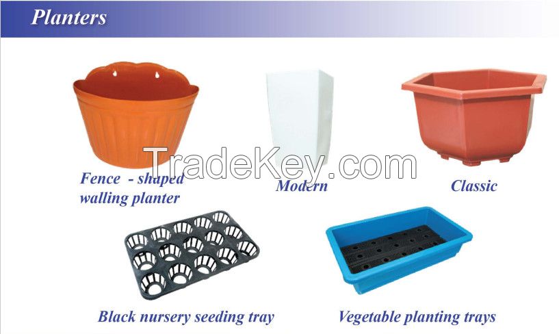 Plastic pallet, plastic crates, trash bins, planters, livestock equipment, custom machining