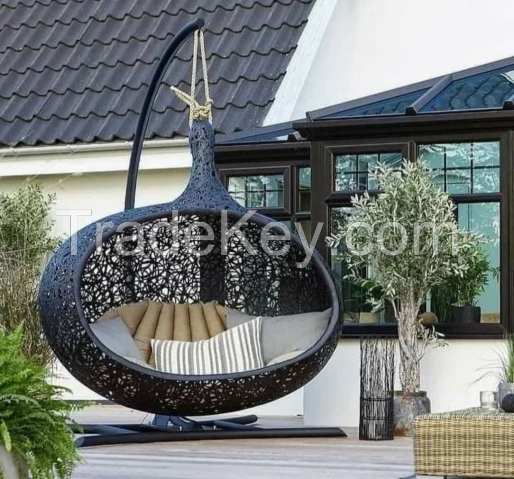 black oval rattan hanging chair