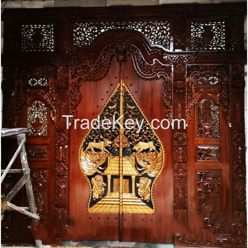 wood art Carved teak wood door frame