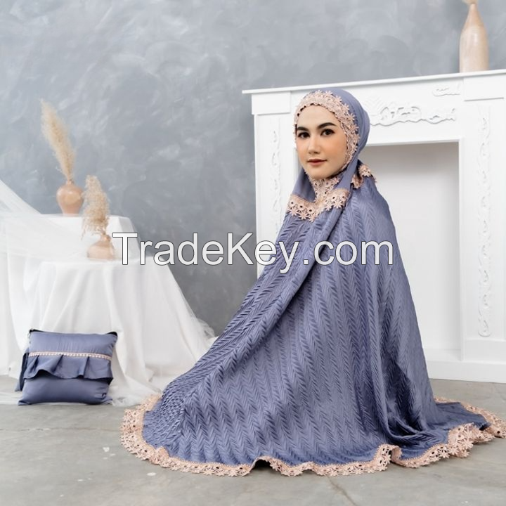 EID HOODED PRAYER SET LONG FULL COVERED RAMADHAN GOWN TELEKUNG MUKENA PLISKET PADDY PRESS PATTERN PRADA LACE