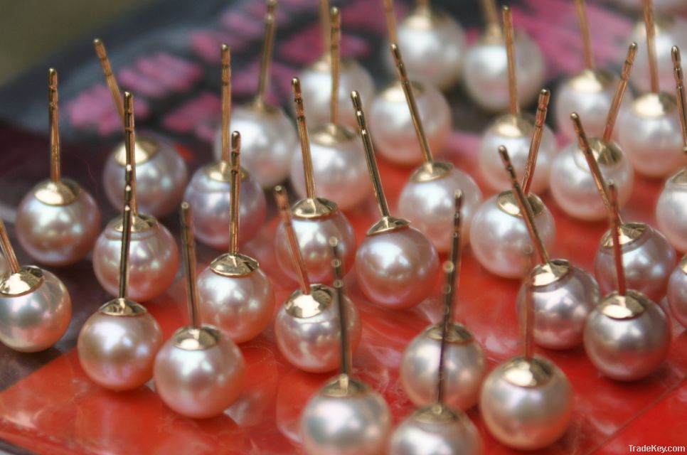 14K Gold round pearl earring stud